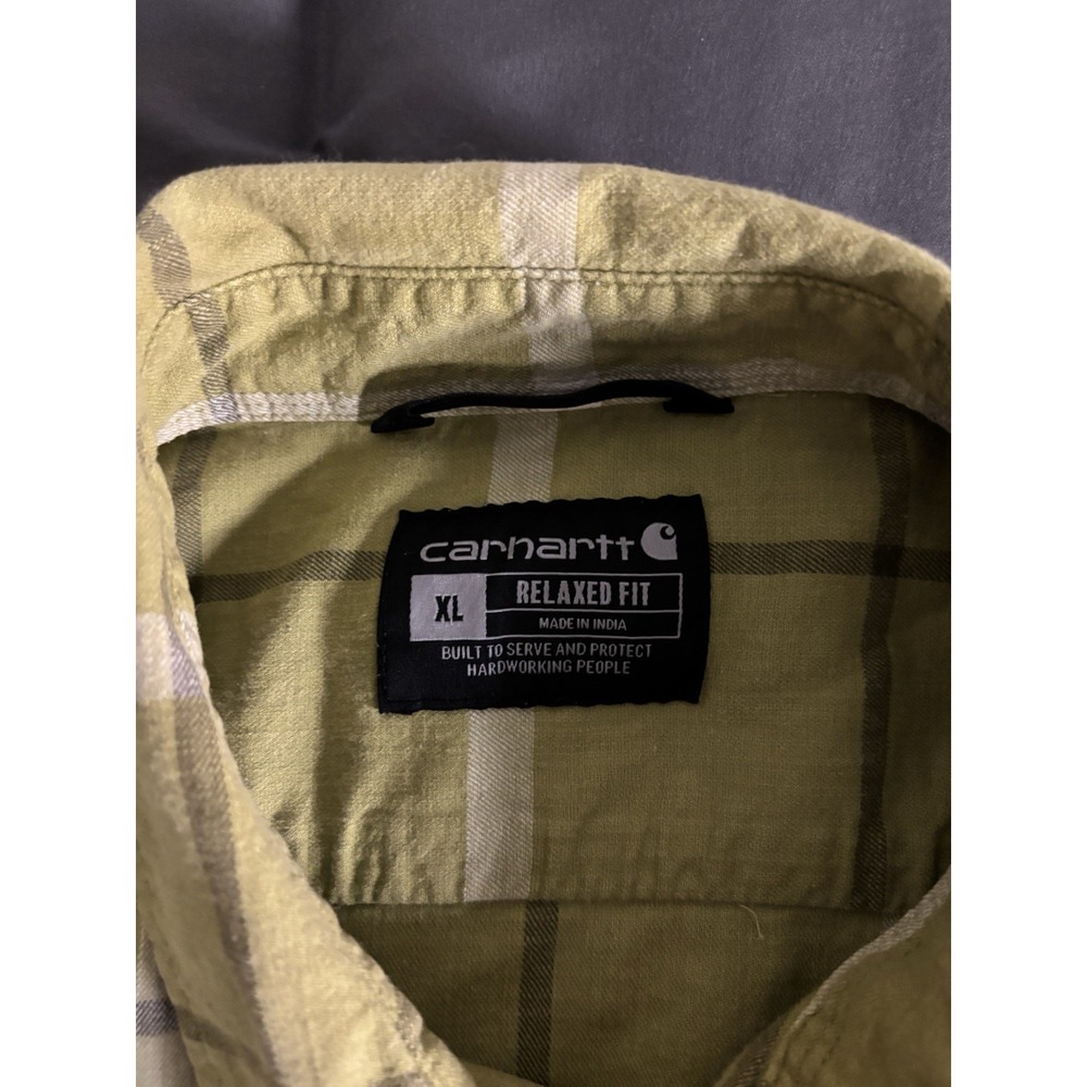 Carhartt Relaxed Fit Woven Plaid Button-Up Shirt Mens XL Green White Short Slv